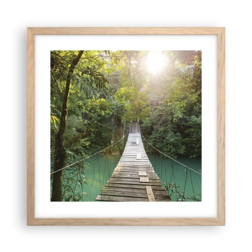 Poster in einem Rahmen aus heller Eiche - Über das azurblaue Wasser zum azurblauen Wald - 40x40 cm