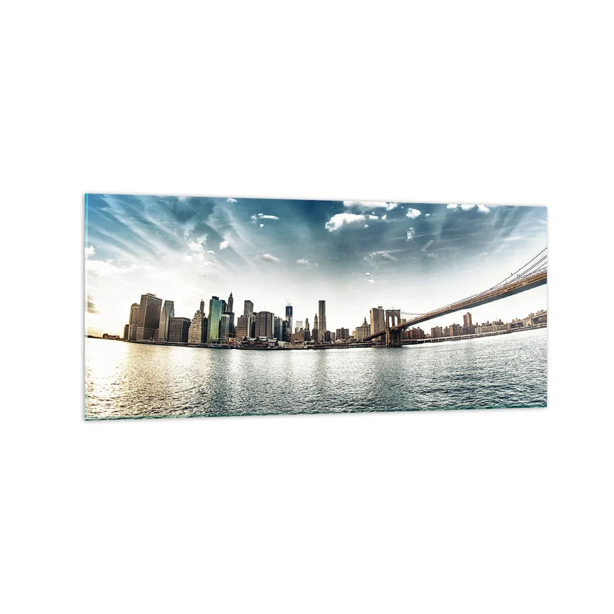 Glasbild - Bild auf glas - Panorama der Stadt mit einer Brücke vor dem blauen Himmel - 120x50cm - Glasinsel - Moderne Wanddekoration für Wohnzimmer und Schlafzimmer ARTTOR