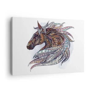 Bild auf Leinwand - Leinwandbild - Ein geometrisches Pferd mit einer farbenfrohen, detaillierten Mähne - 70x50cm - Keltisches Kriegsross - Moderne Wanddekoration für Wohnzimmer und Schlafzimmer ARTTOR