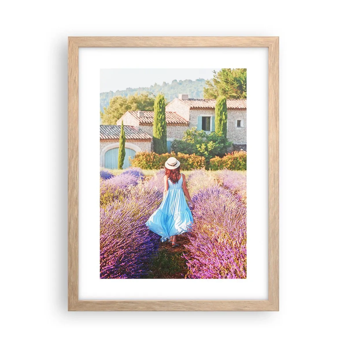 Poster in einem Rahmen aus heller Eiche - Lavendel Mädchen - 30x40 cm