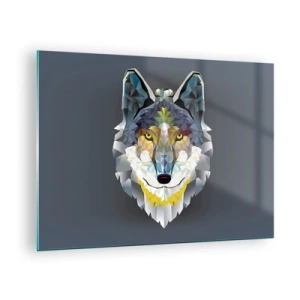 Glasbild - Bild auf glas - Geometrischer Wolf auf dunklem Hintergrund - 70x50cm - Vom Teufel sprechen - Moderne Wanddekoration für Wohnzimmer und Schlafzimmer ARTTOR
