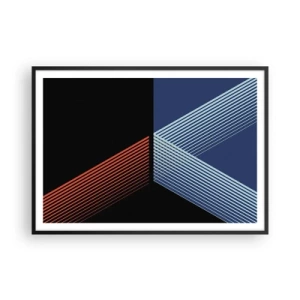Poster in einem schwarzem Rahmen - Geometrische Linien in Rot- und Blautönen - 100x70cm - Eine einfache Geschichte - Moderne Wanddekoration für Wohnzimmer und Schlafzimmer ARTTOR