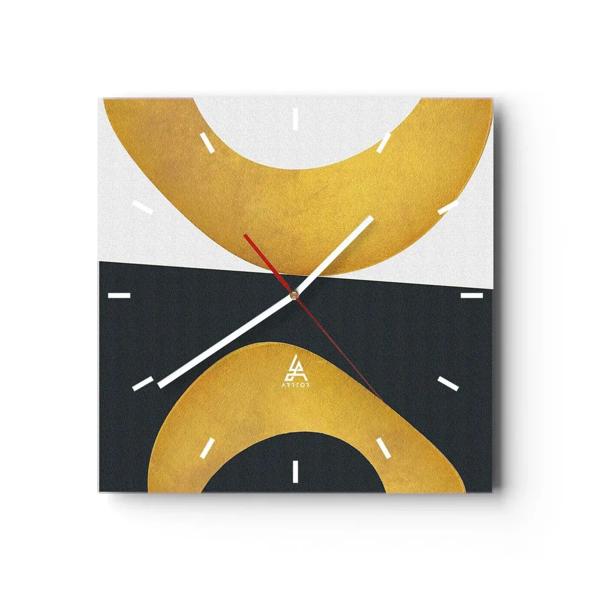 Wanduhr - Glasuhr - Geometrische Formen in Gold auf weißem und dunklem Hintergrund - 30x30cm - Erstens: Gold - Moderne Wanddekoration für Wohnzimmer und Schlafzimmer ARTTOR