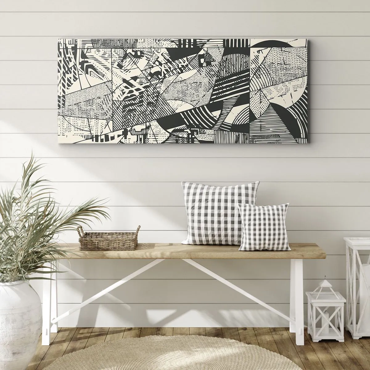 Bild auf Leinwand - Leinwandbild - Geometrische abstrakte Muster in Grüntönen auf hellem Hintergrund - 120x50cm - Die Dynamik der Gegenwart - Moderne Wanddekoration für Wohnzimmer und Schlafzimmer ARTTOR