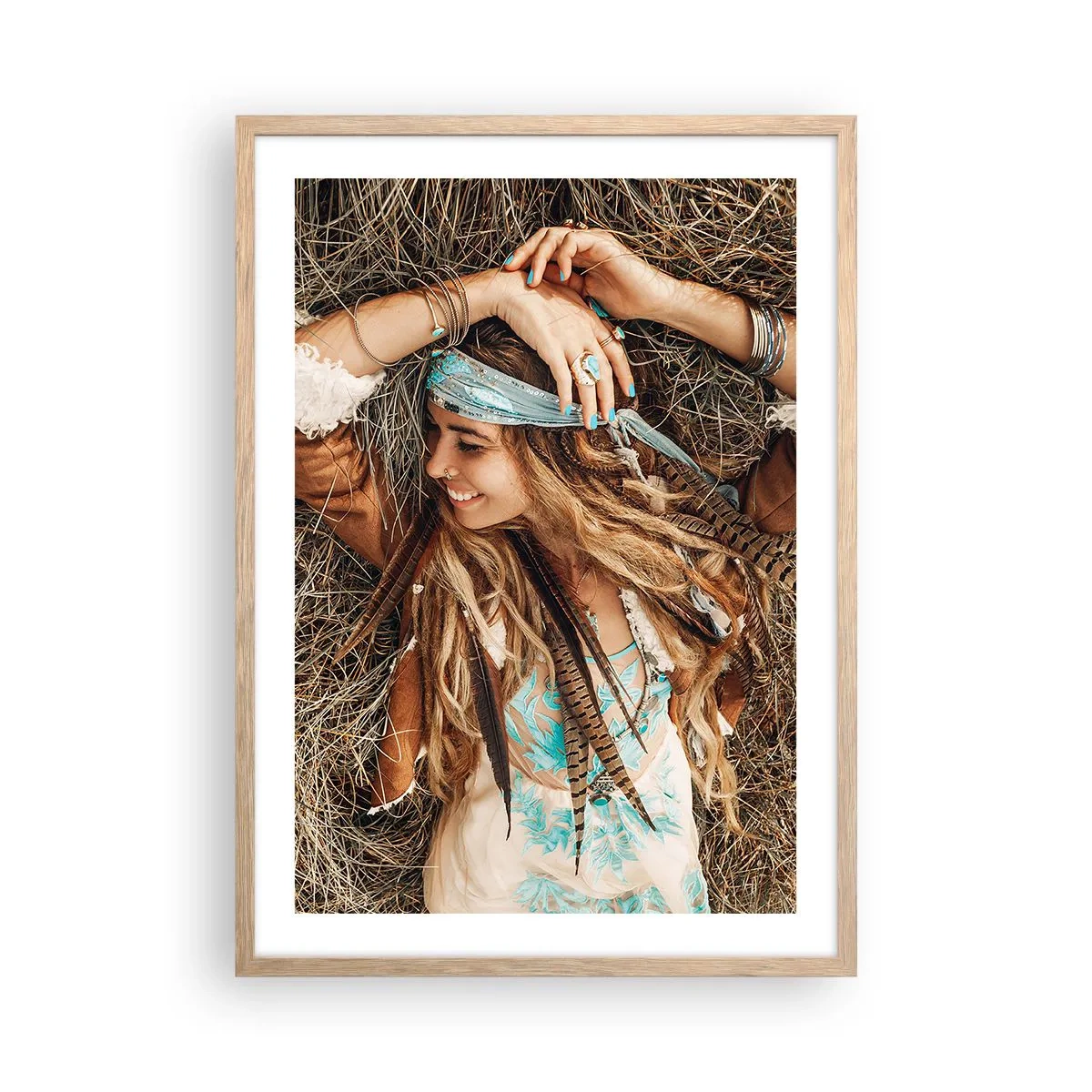 Poster in einem Rahmen aus heller Eiche - Auf dem Weg in den Sommer der Liebe - 50x70 cm