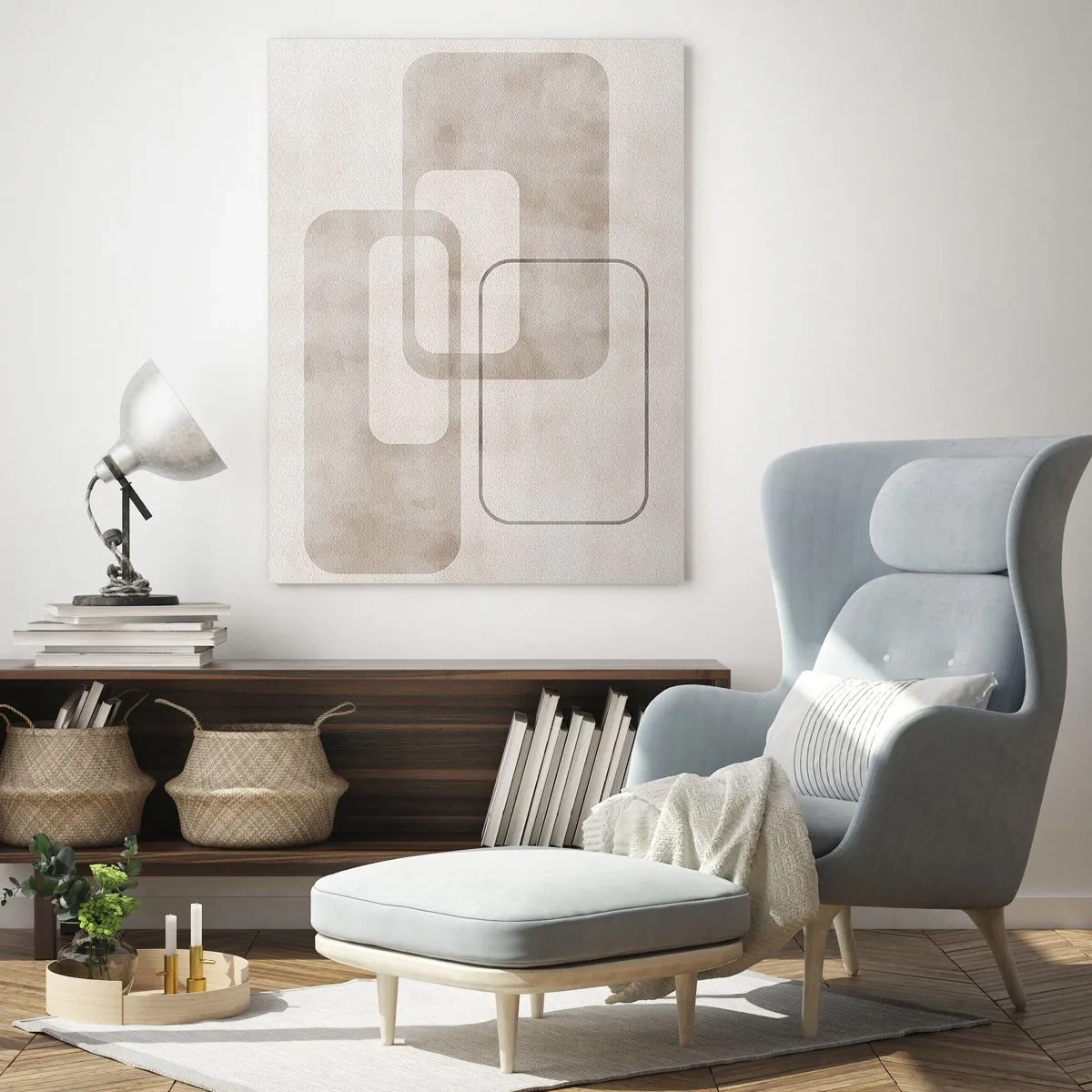 Glasbild - Bild auf glas - Minimalistische beige Rechtecke auf hellem Hintergrund - 50x70cm - Geometrische Fuge - Moderne Wanddekoration für Wohnzimmer und Schlafzimmer ARTTOR