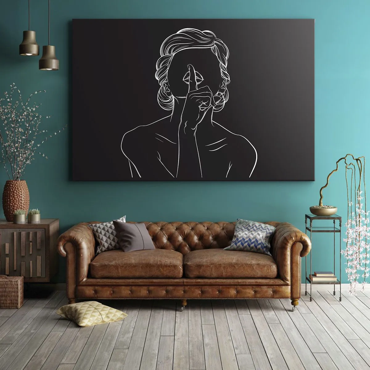 Bild auf Leinwand - Leinwandbild - Minimalistische Silhouette einer Frau auf schwarzem Hintergrund - 120x80cm - Schönheit erblüht in der Stille - Moderne Wanddekoration für Wohnzimmer und Schlafzimmer ARTTOR