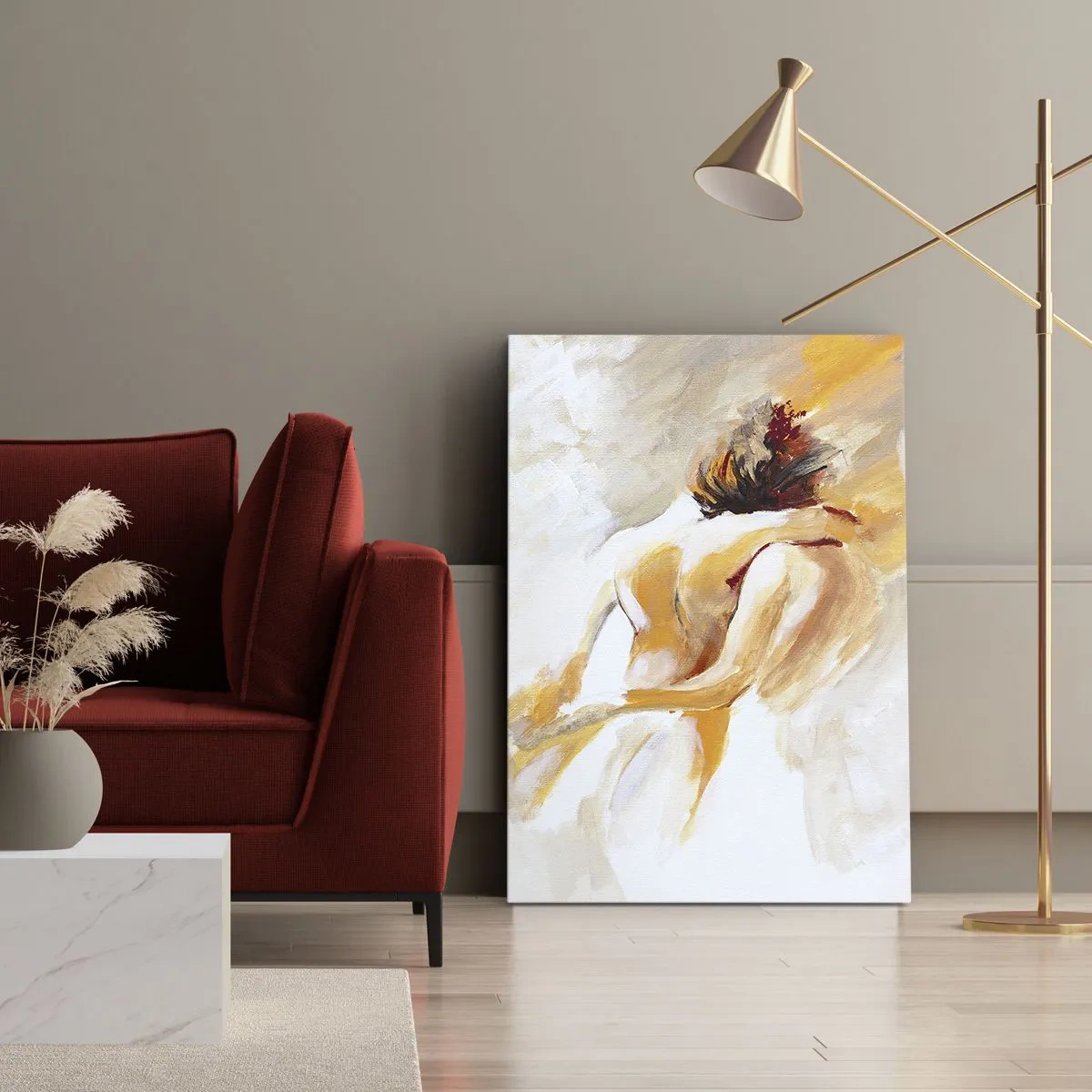 Bild auf Leinwand - Leinwandbild - Abstrakte Szene einer romantischen Umarmung - 50x70cm - Am Himmel der Nähe - Moderne Wanddekoration für Wohnzimmer und Schlafzimmer ARTTOR