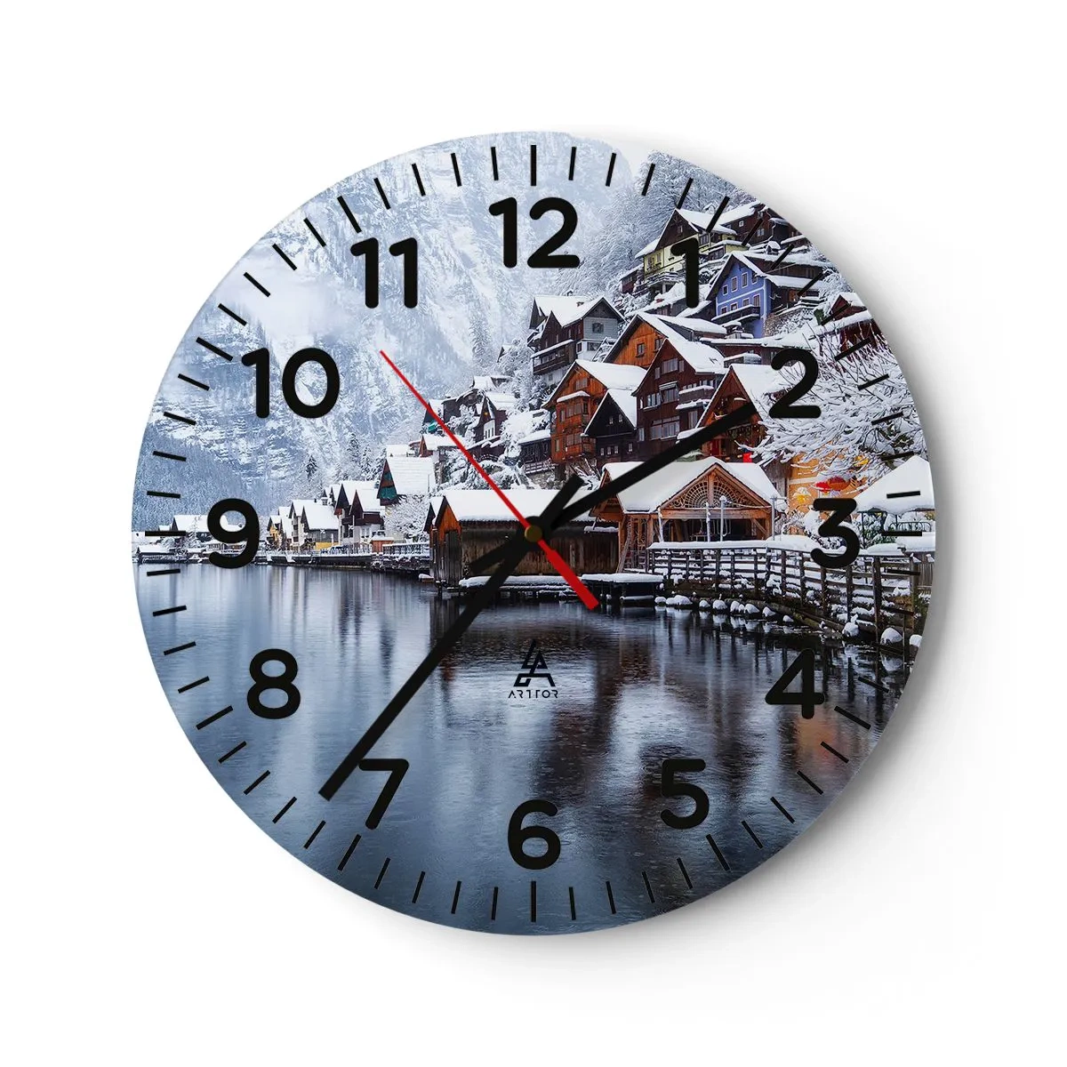 Wanduhr - Glasuhr - In winterlicher Dekoration - 30x30 cm