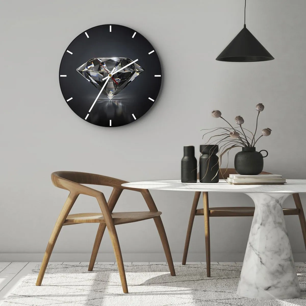 Wanduhr - Glasuhr - Ein glänzender Diamant auf dunklem Hintergrund mit Reflexionseffekt - 30x30cm - Beste Freundin - Moderne Wanddekoration für Wohnzimmer, Küche und Schlafzimmer ARTTOR