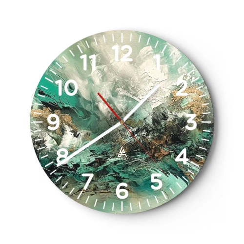 Wanduhr - Glasuhr - Smaragdgrüne und schwarze Brandung - 40x40 cm
