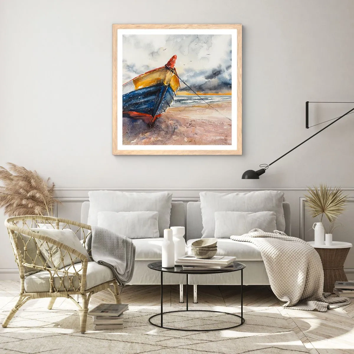 Poster in einem Rahmen aus heller Eiche - Erholung am Ufer - 30x30 cm