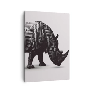 Bild auf Leinwand - Leinwandbild - Grafische Silhouette eines Nashorns in einem schwarz-weißen Muster - 50x70cm - Geometrische Schönheit der Natur - Moderne Wanddekoration für Wohnzimmer und Schlafzimmer ARTTOR