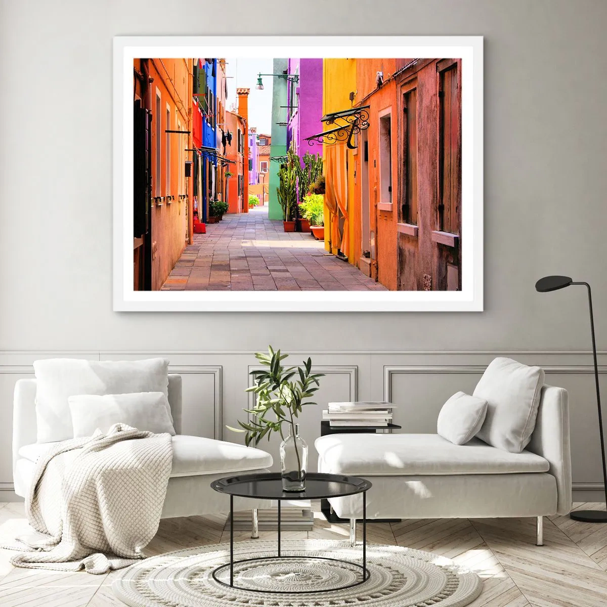 Poster in einem weißen Rahmen - Regenbogengasse - 70x50 cm