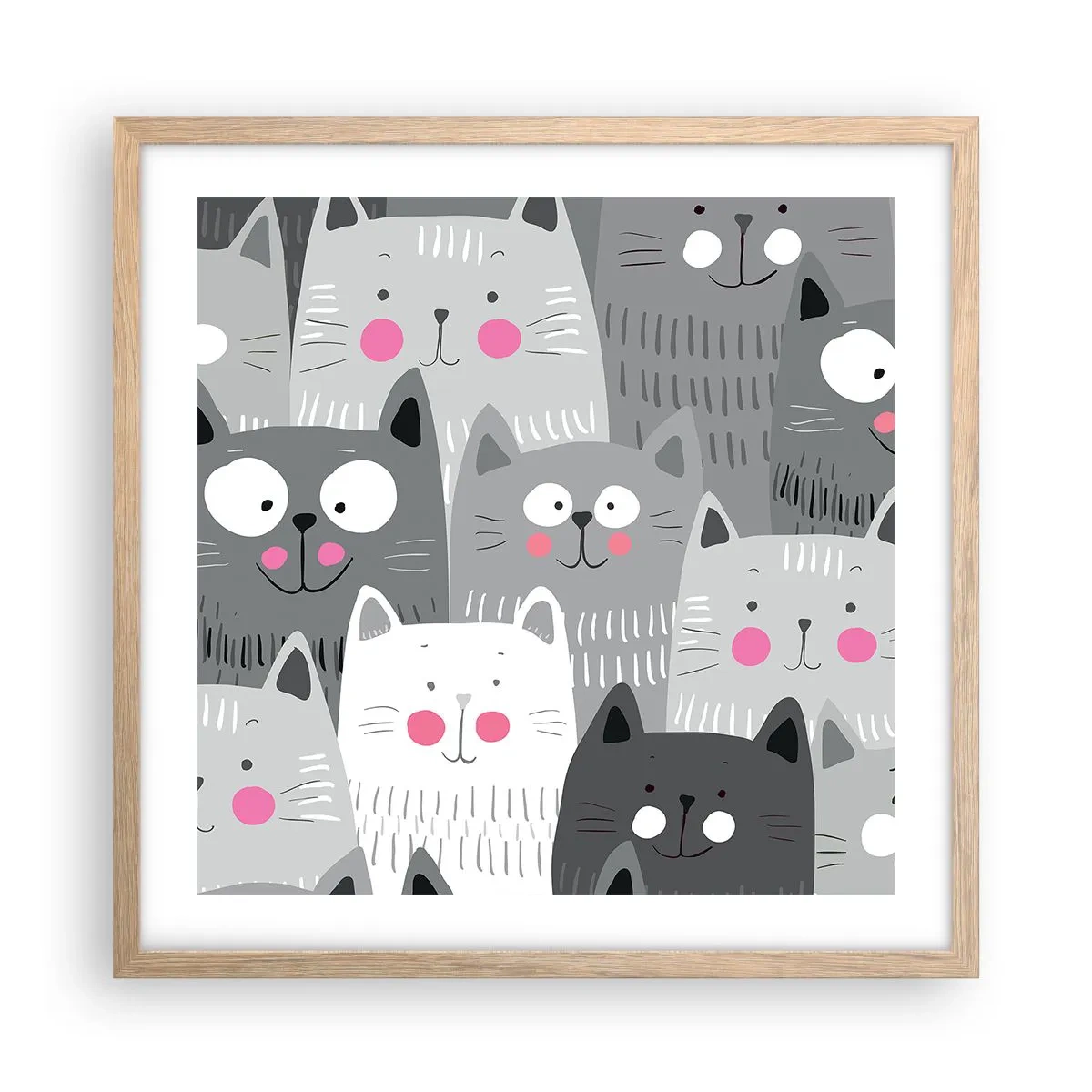 Poster in einem Rahmen aus heller Eiche - Katzenwelt - 50x50 cm