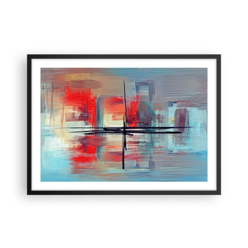Poster in einem schwarzem Rahmen - Eine abstrakte Komposition mit intensiven Farben, Linien und geometrischen Formen. - 70x50cm - Landschaft in einer unbekannten Dimension - Moderne Wanddekoration für Wohnzimmer und Schlafzimmer ARTTOR