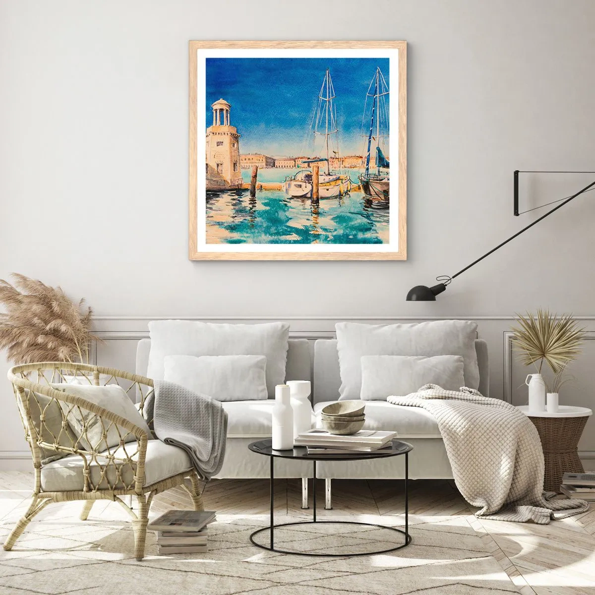 Poster in einem Rahmen aus heller Eiche - Sonnige Lagune - 60x60 cm