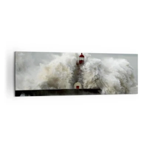 Bild auf Leinwand - Leinwandbild - Ein Leuchtturm, umgeben von rauen Wellen während eines Sturms - 160x50cm - Die Wut des Ozeans - Moderne Wanddekoration für Wohnzimmer und Schlafzimmer ARTTOR