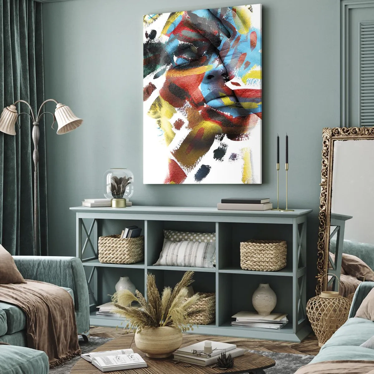 Bild auf Leinwand - Leinwandbild - Abstraktes Porträt in lebendigen Farben - 50x70cm - Eine bunte Persönlichkeit - Moderne Wanddekoration für Wohnzimmer und Schlafzimmer ARTTOR