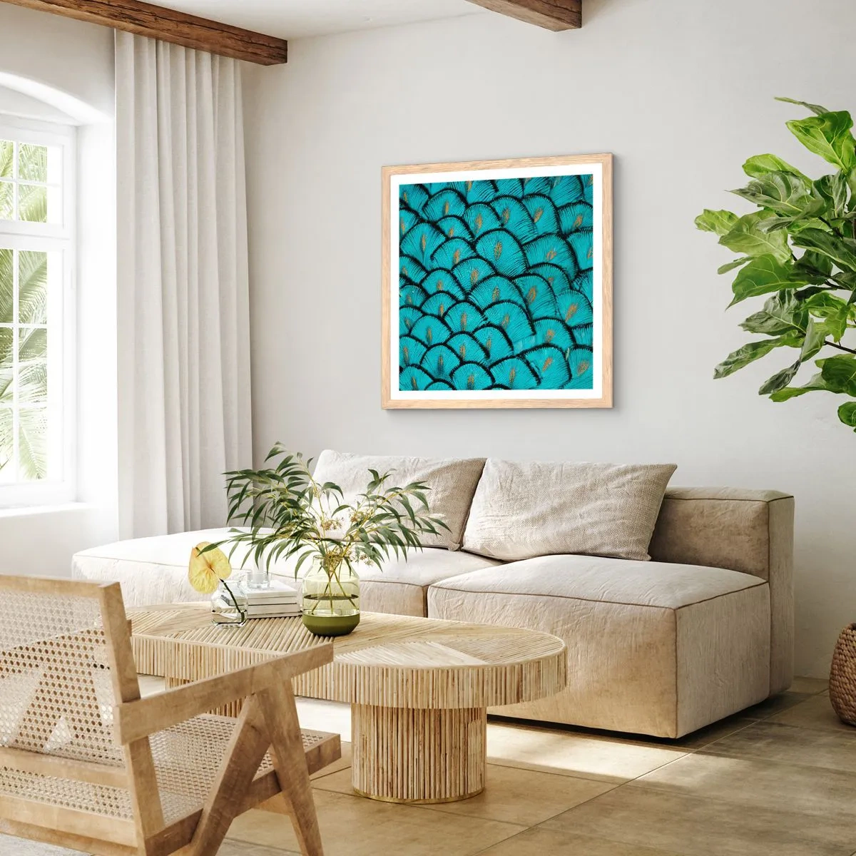 Poster in einem Rahmen aus heller Eiche - Große Federgala - 30x30 cm