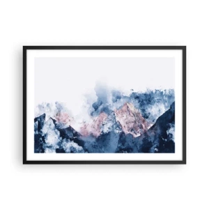 Poster in einem schwarzem Rahmen - Aquarell Berge in Pastelltönen auf weißem Hintergrund - 70x50cm - Das sind die Spitzen! - Moderne Wanddekoration für Wohnzimmer und Schlafzimmer ARTTOR