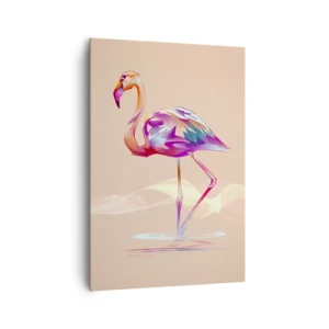 Bild auf Leinwand - Leinwandbild - Ein abstrakter Flamingo in hellen Pastellfarben. - 70x100cm - Der Vogel der guten Gefühle - Moderne Wanddekoration für Wohnzimmer und Schlafzimmer ARTTOR