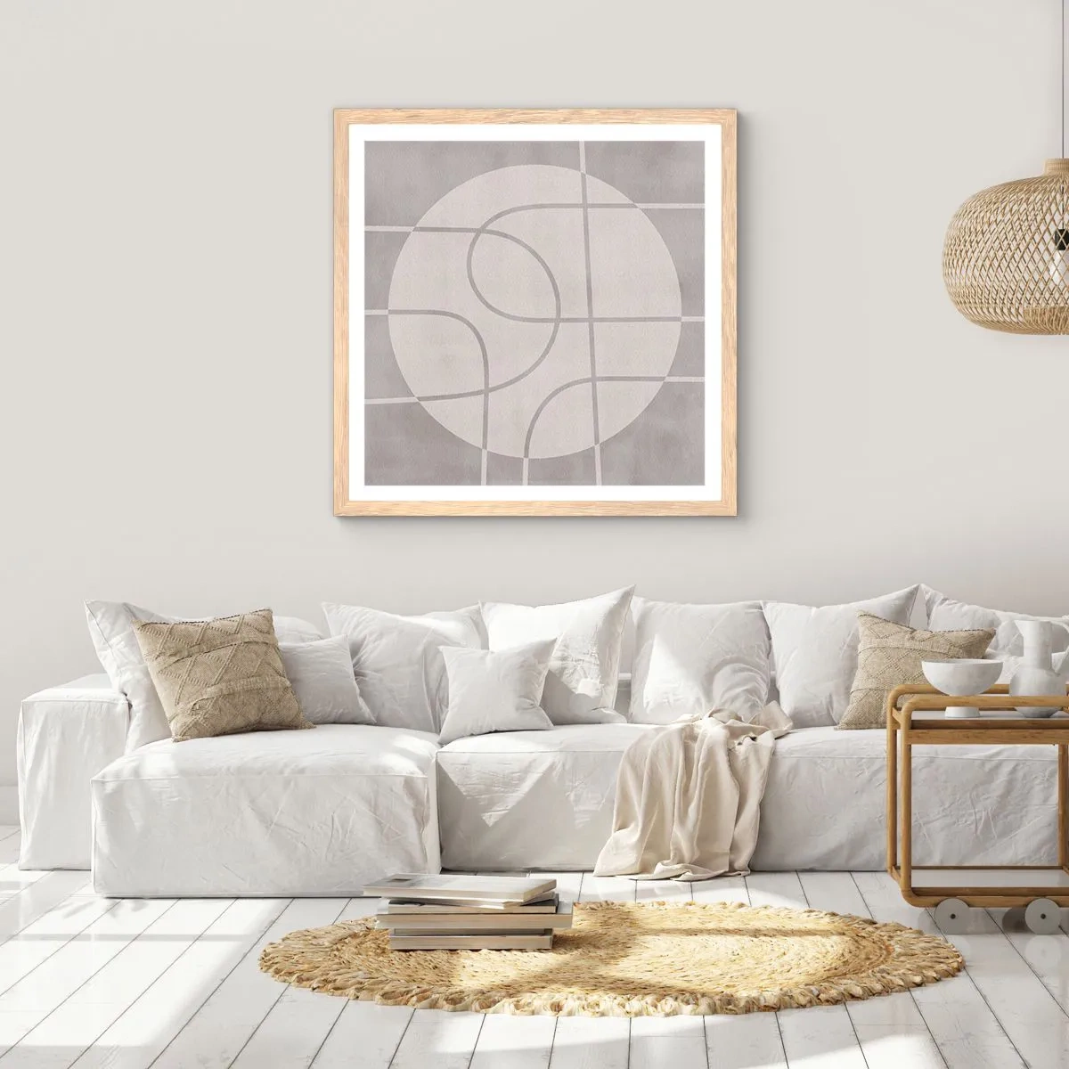 Poster in einem Rahmen aus heller Eiche - Kreisförmig und geradeaus - 60x60 cm