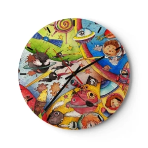 Wanduhr - Glasuhr - Tolles Weltraumabenteuer - 40x40 cm