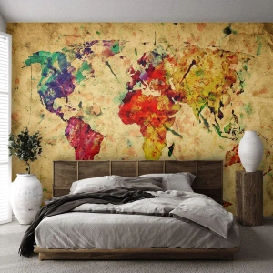 Selbstklebende Fototapete Deluxe Sticker - Leben wie buntes Kartenpapier - Weltkarte, Kontinente, Reisen - 500x350 cm