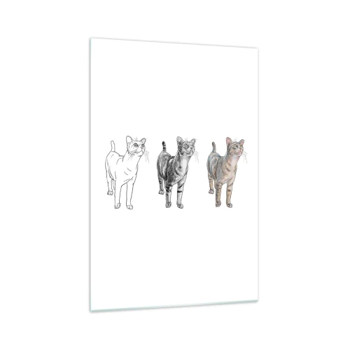 Glasbild - Bild auf glas - Die Entwicklung einer Katzenzeichnung von der Skizze zur farbigen Form - 70x100cm - Zeichenunterricht - Moderne Wanddekoration für Wohnzimmer und Schlafzimmer ARTTOR