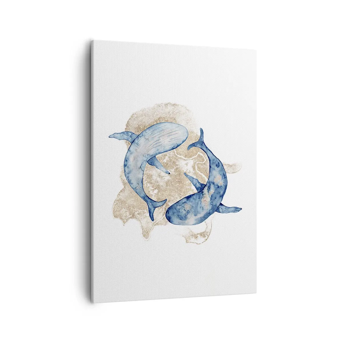 Bild auf Leinwand - Leinwandbild - Abstrakte Blauwale auf hellem Hintergrund - 50x70cm - Freundschaft oder Liebe? - Moderne Wanddekoration für Wohnzimmer und Schlafzimmer ARTTOR