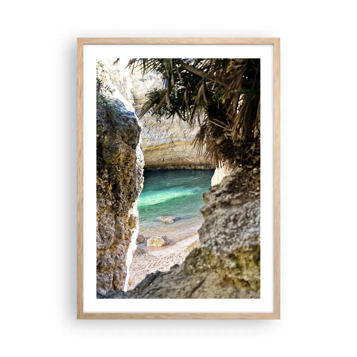Poster in einem Rahmen aus heller Eiche - Türkisfarbene Bucht - 50x70 cm
