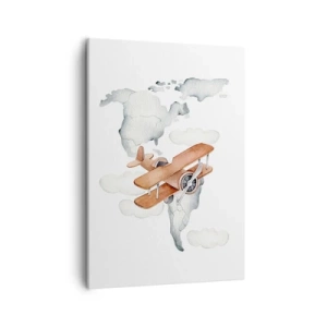 Bild auf Leinwand - Leinwandbild - Illustration einer Weltkarte mit Flugzeugen - 50x70cm - Im Pioniergeist - Moderne Wanddekoration für Wohnzimmer und Schlafzimmer ARTTOR