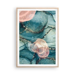 Poster in einem Rahmen aus heller Eiche - Seidenblau, Tüllrosa - 70x100 cm