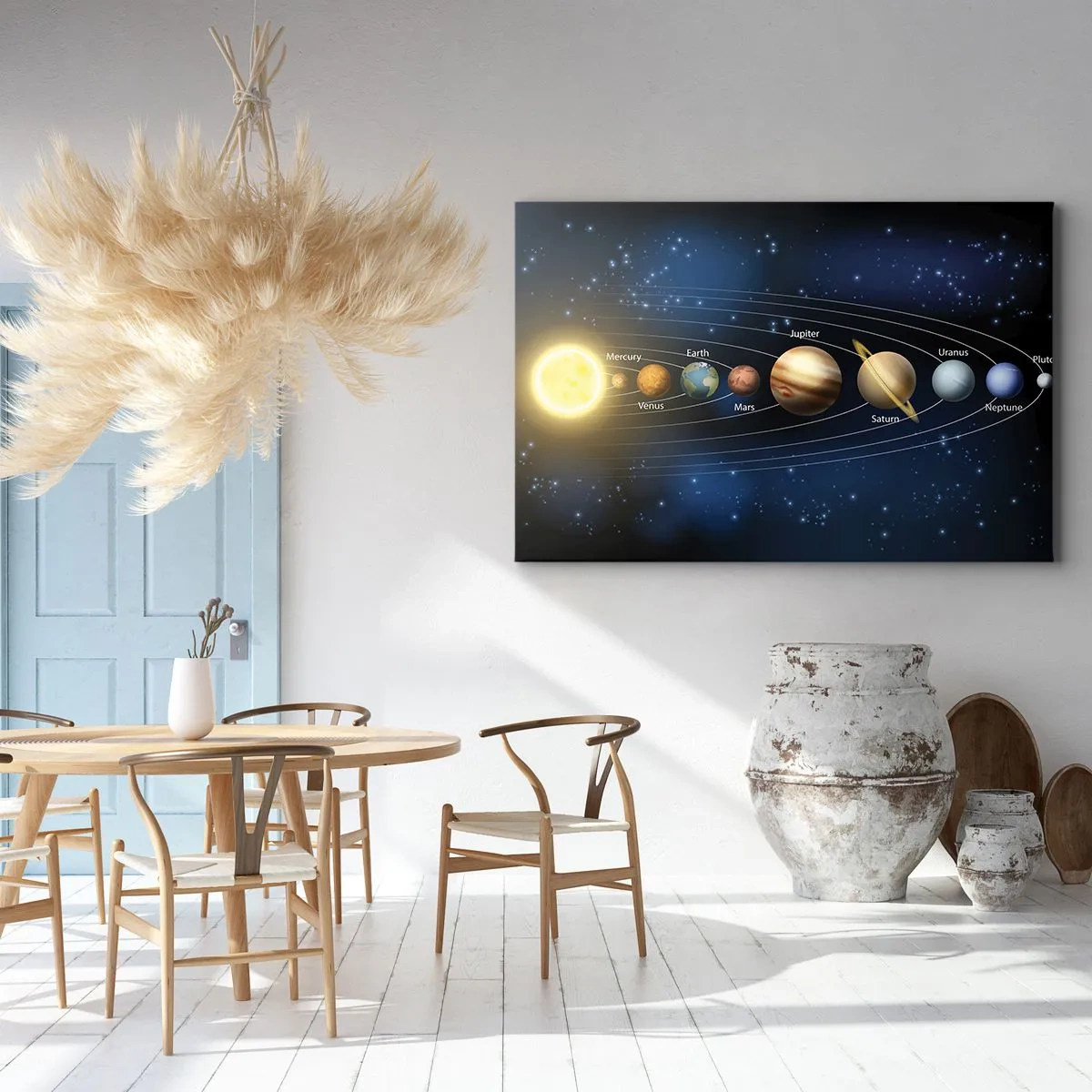 Bild auf Leinwand - Leinwandbild - Diagramm des Sonnensystems mit Planeten und Sonne - 70x50cm - Einer von zehn - Moderne Wanddekoration für Wohnzimmer und Schlafzimmer ARTTOR