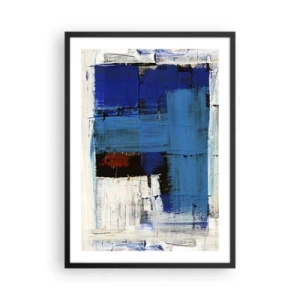 Poster in einem schwarzem Rahmen - Abstrakte Komposition in Blau- und Weißtönen - 50x70cm - Geheimnis ist blau - Moderne Wanddekoration für Wohnzimmer und Schlafzimmer ARTTOR