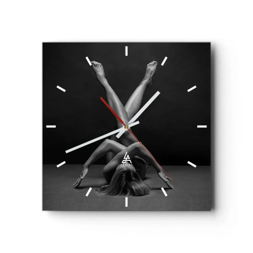 Wanduhr - Glasuhr - Eine künstlerische Interpretation einer Frau in Schwarzweiß - 30x30cm - Die Geometrie der Nacktheit - Moderne Wanddekoration für Wohnzimmer und Schlafzimmer ARTTOR