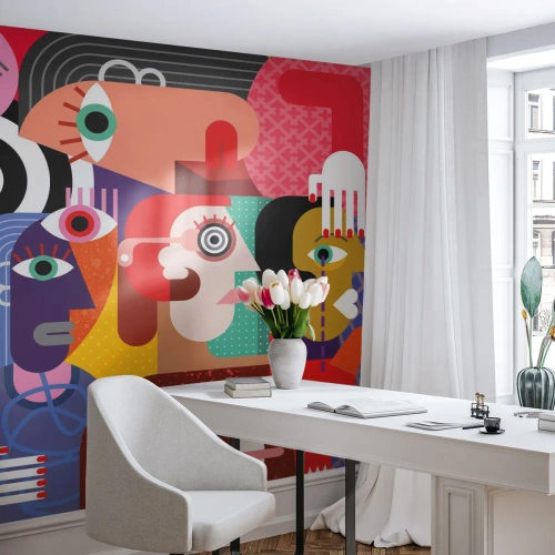 Fototapete Premium Canvas - Bunte Abstraktion mit geometrischen Flächen - 100x70cm - Wir sind von Herrn Picasso - Moderne Wanddekoration für Wohnzimmer und Schlafzimmer ARTTOR