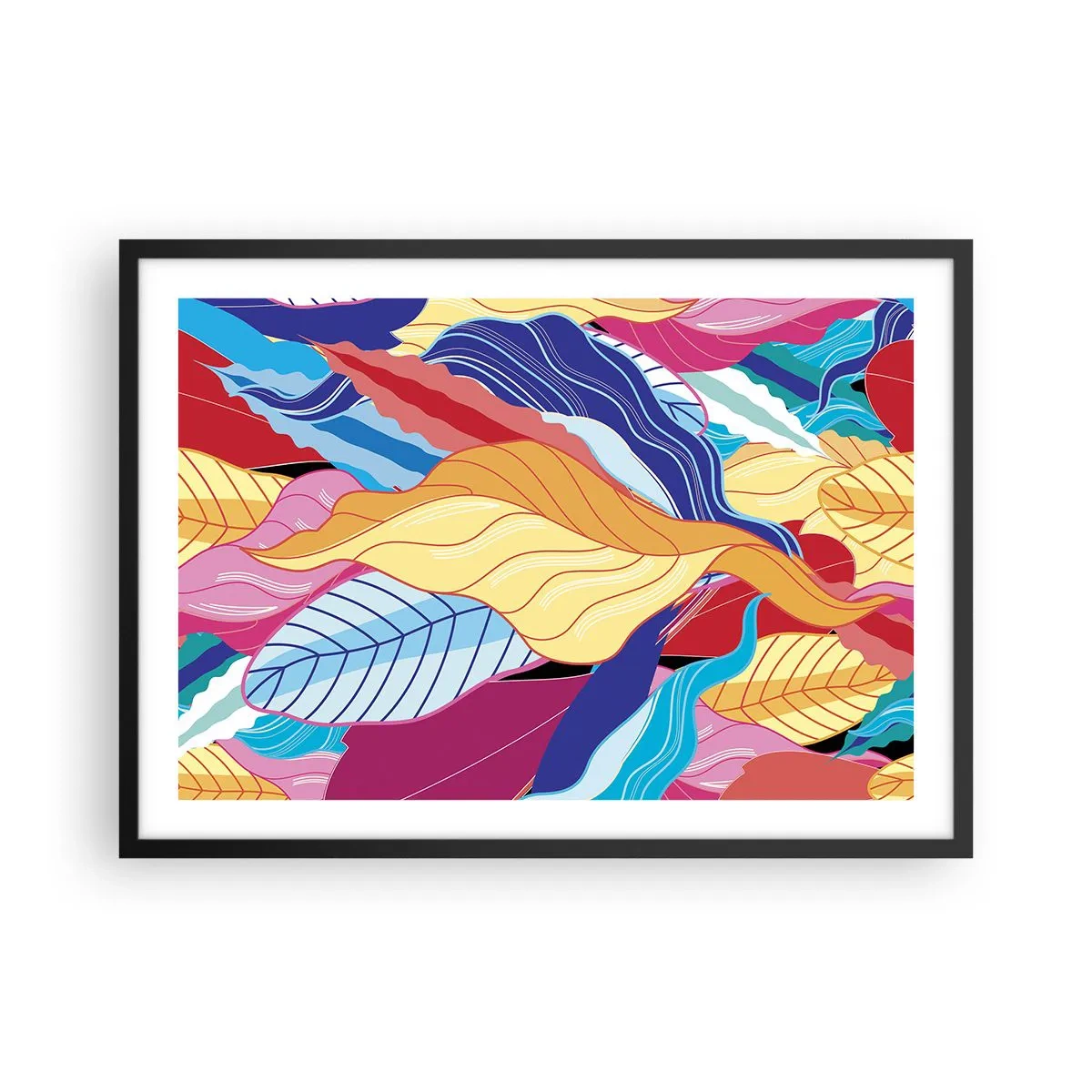 Poster in einem schwarzem Rahmen - Kräftig gefärbte Blätter schaffen eine dynamische Komposition - 70x50cm - Buntes Durcheinander - Moderne Wanddekoration für Wohnzimmer und Schlafzimmer ARTTOR