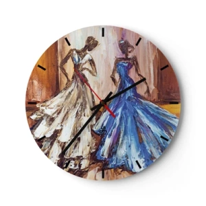 Wanduhr - Glasuhr - Zwei Frauen in kunstvollen, malerisch anmutenden Kleidern - 30x30cm - Ein dankbares Duo - Moderne Wanddekoration für Wohnzimmer, Küche und Schlafzimmer ARTTOR