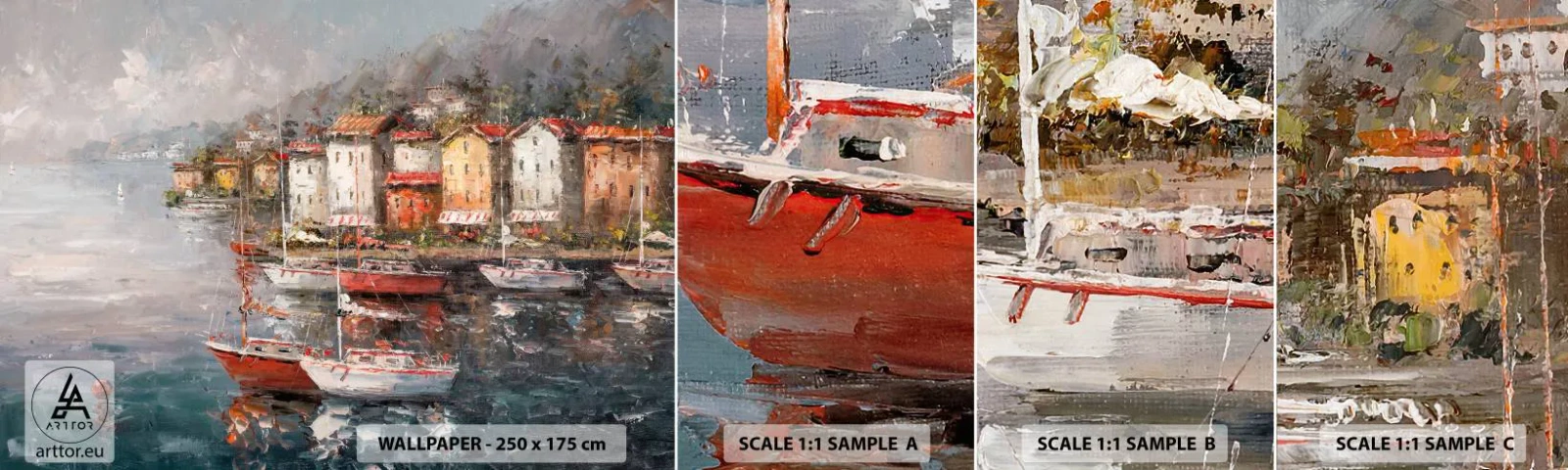 Fototapeten Muster Selbstklebend Deluxe Sticker - Romantische Oase - Die Architektur, Hafenstadt, Segelboot - 100x30 cm