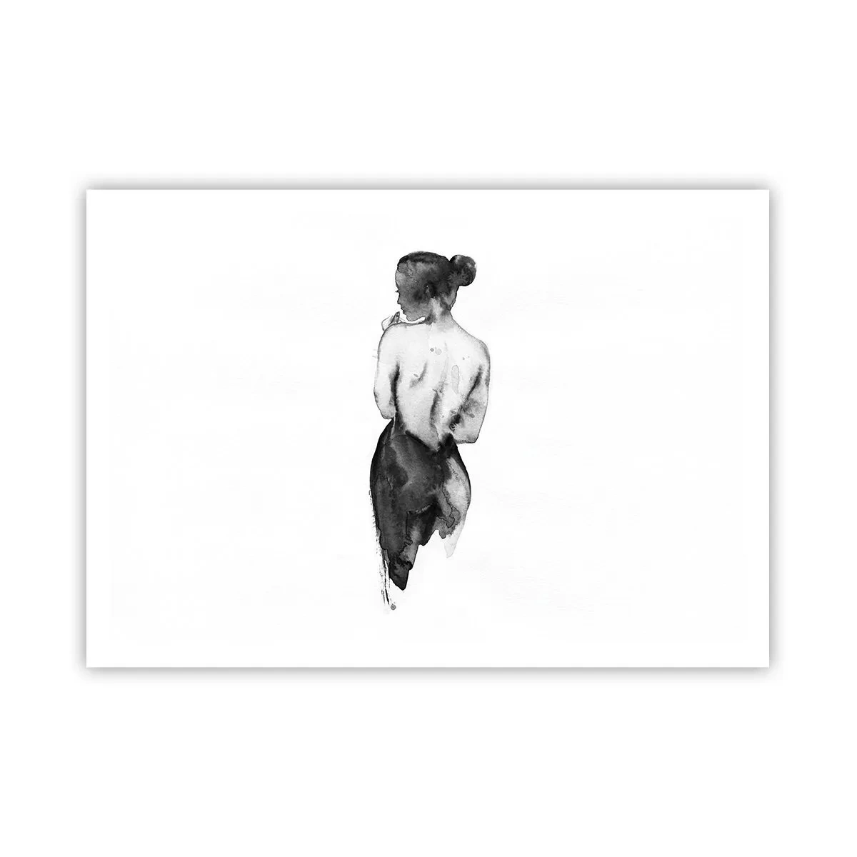 Poster - Die Figur einer Frau, eingefangen in subtilem Aquarell - 100x70cm - Bei ihr verschwindet die Welt - Moderne Wanddekoration für Wohnzimmer und Schlafzimmer ARTTOR