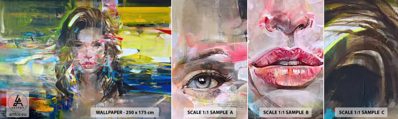 Fototapetenmuster Standard Eco - Hinter der Luft ein Vorhang - Porträt einer Frau, Gesicht, Abstraktion - 100x30 cm