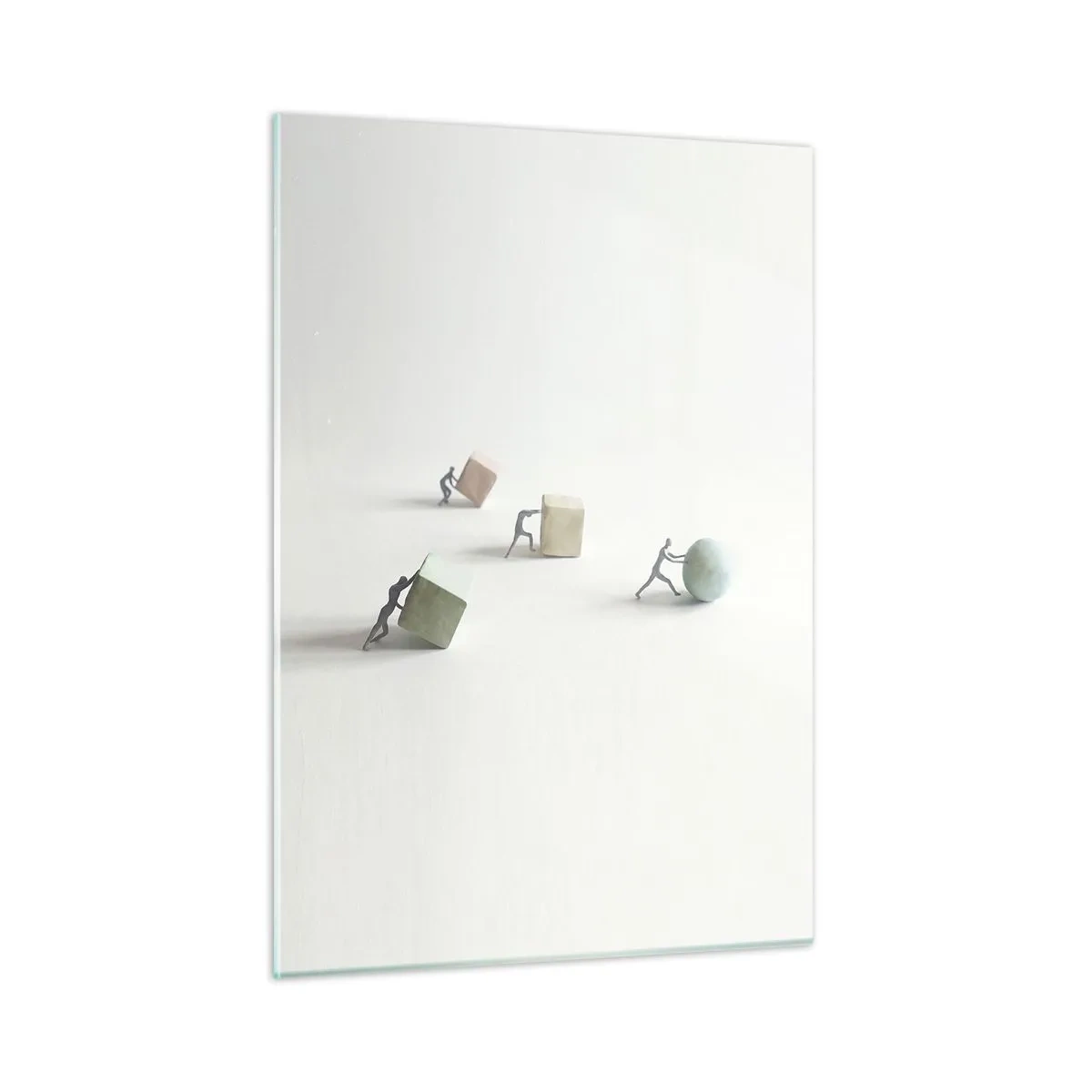 Glasbild - Bild auf glas - Miniaturfiguren rollen und schieben geometrische Formen. - 50x70cm - Pures Leben - Moderne Wanddekoration für Wohnzimmer und Schlafzimmer ARTTOR