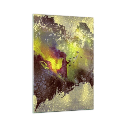 Glasbild - Bild auf glas - Künstlerische Silhouette einer Frau mit der Natur im Hintergrund - 70x100cm - Mutter Natur - Moderne Wanddekoration für Wohnzimmer und Schlafzimmer ARTTOR