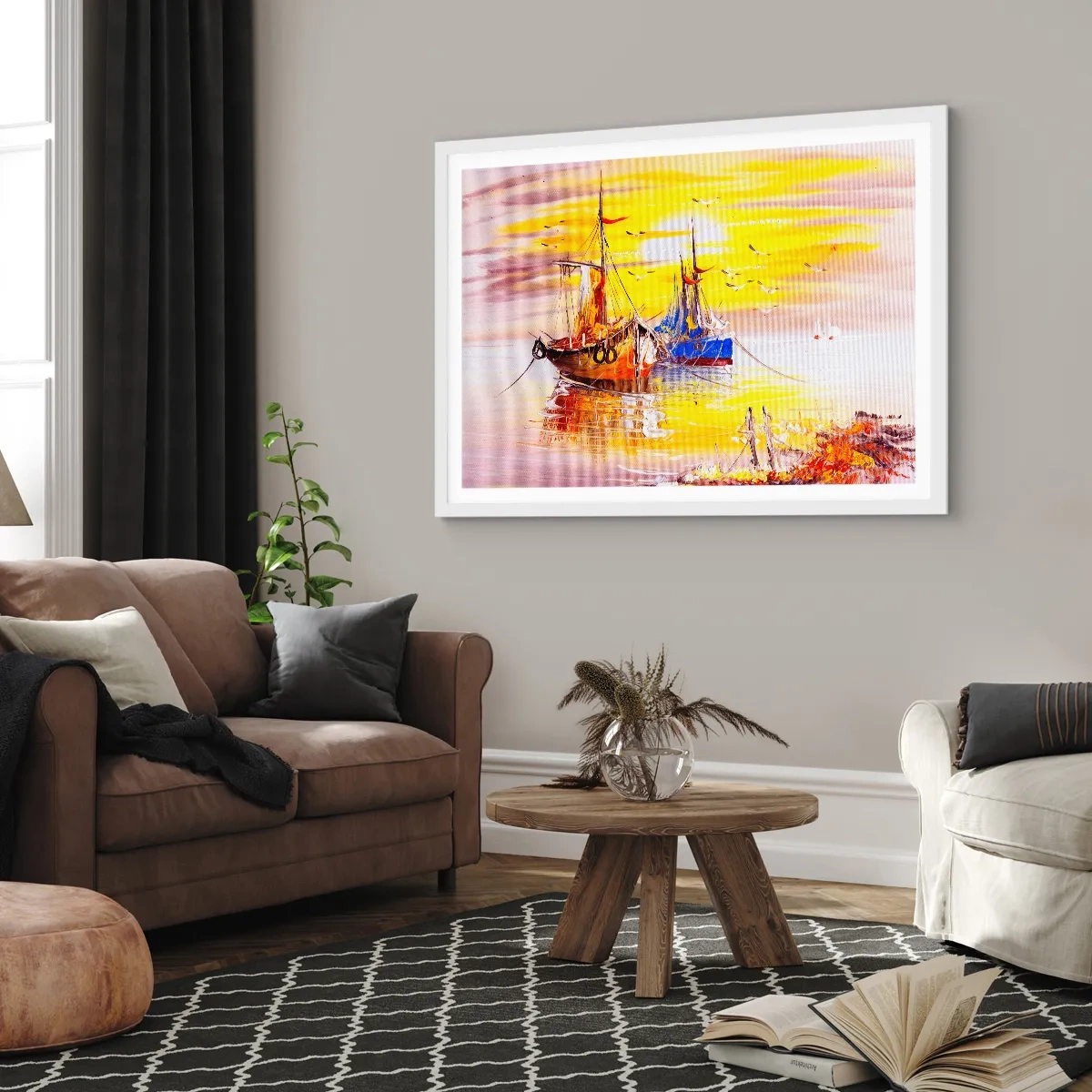 Poster in einem weißen Rahmen - Eine wohlverdiente Pause im Hafen - 91x61 cm