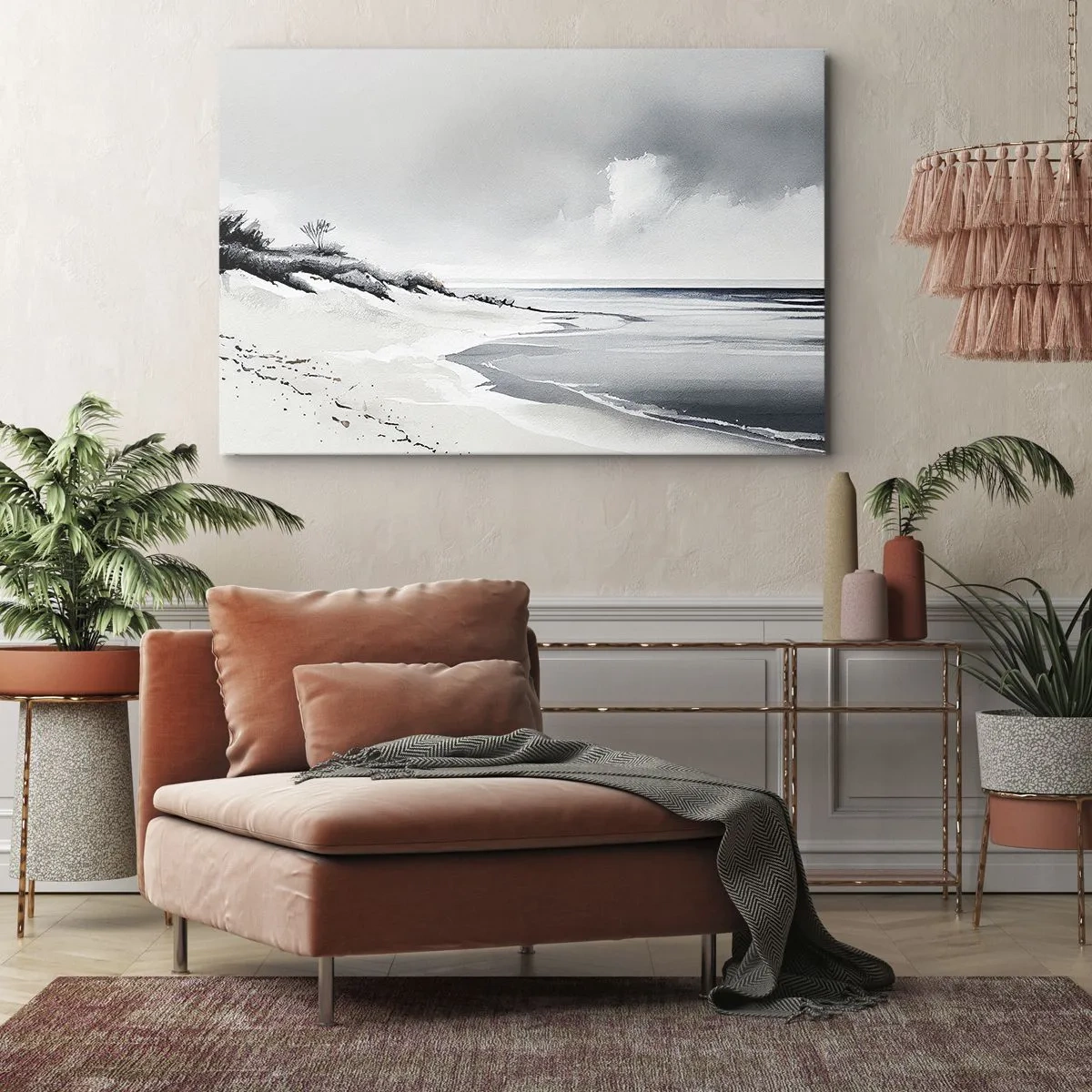 Bild auf Leinwand - Leinwandbild - Ein Strand in gedämpften Grau- und Blautönen - 120x80cm - Für immer zusammen - Moderne Wanddekoration für Wohnzimmer und Schlafzimmer ARTTOR