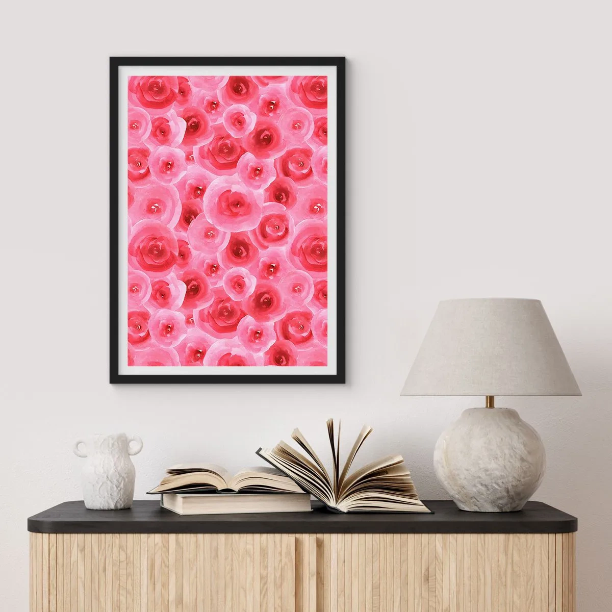 Poster in einem schwarzem Rahmen - Oben und unten Rosen - 30x40 cm