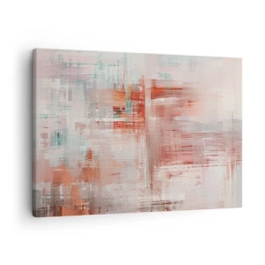 Bild auf Leinwand - Leinwandbild - Eine abstrakte Komposition mit Rottönen und Pastellfarben. - 70x50cm - Dunstig. Aber rosa - Moderne Wanddekoration für Wohnzimmer und Schlafzimmer ARTTOR