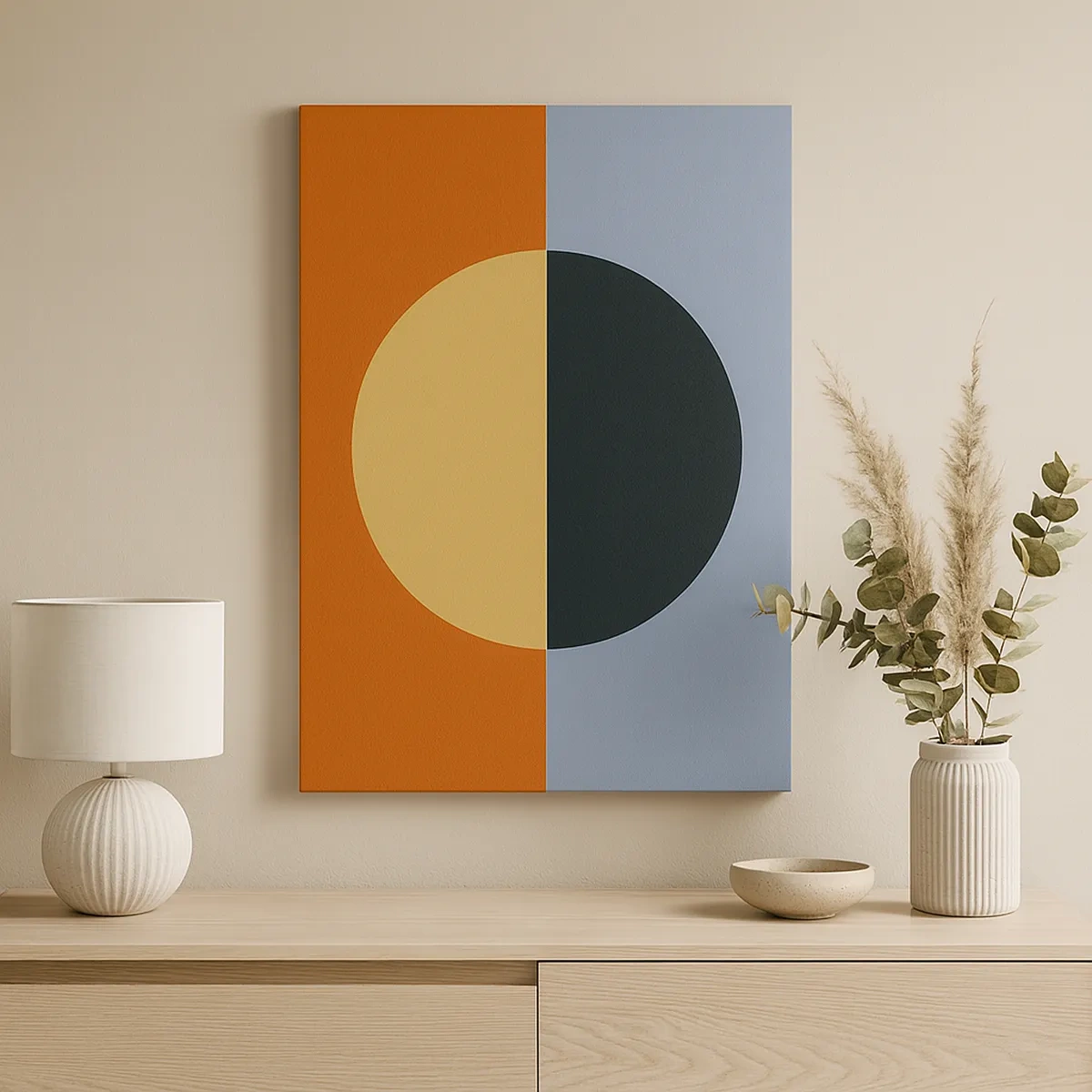 Bild auf Leinwand - Leinwandbild - Geometrische Abstraktion mit kontrastierenden Farben - 50x70cm - Eine Komposition aus Wärme und Kühle - Moderne Wanddekoration für Wohnzimmer und Schlafzimmer ARTTOR